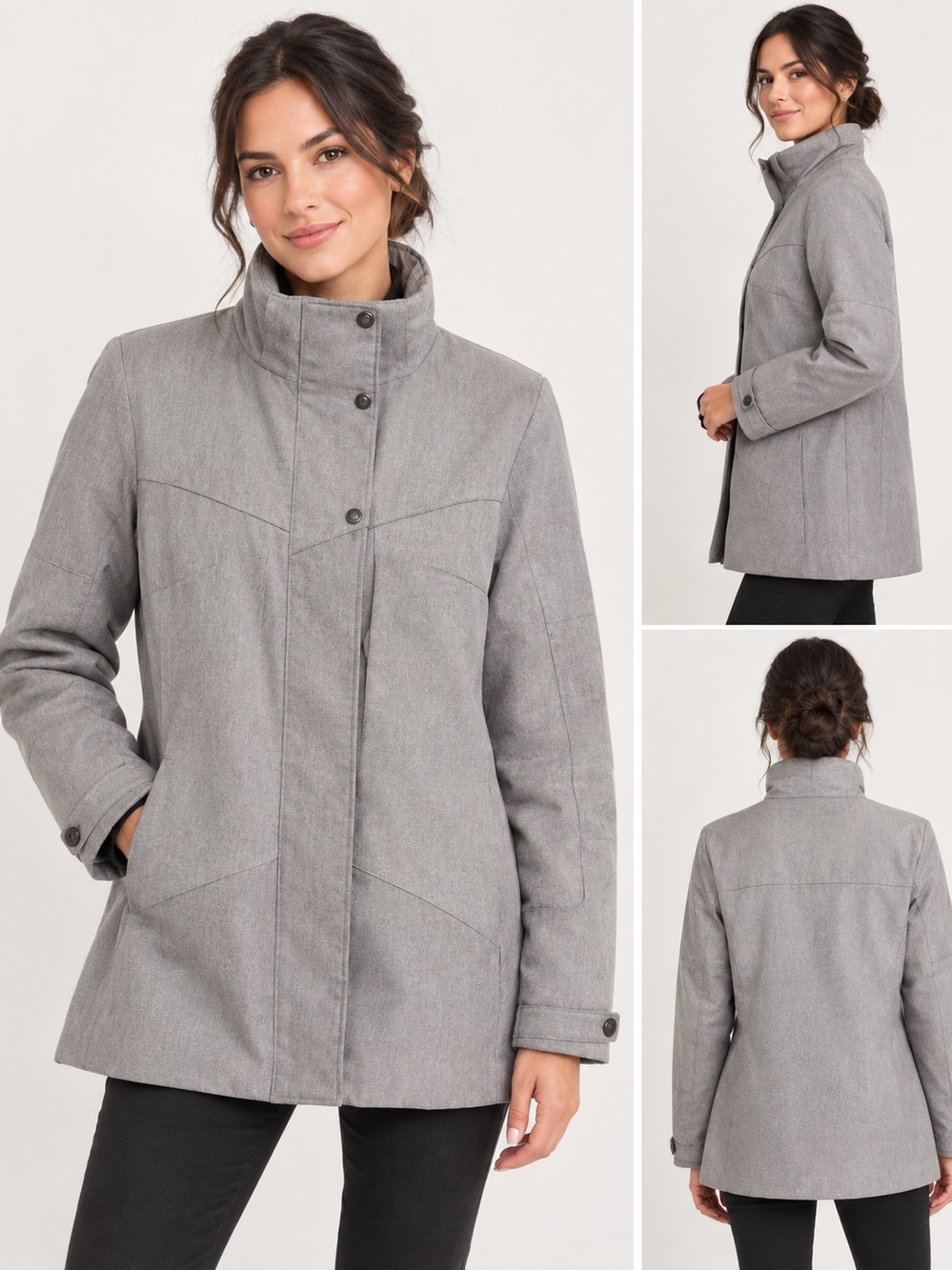 HELLY Hansen Women's XL Grey Stand Collar Pea Coat Winter